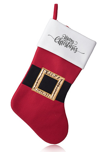 Santa Belt Christmas Stocking with White Trim