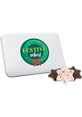 Gift tin with Peppermint Bark Shapes