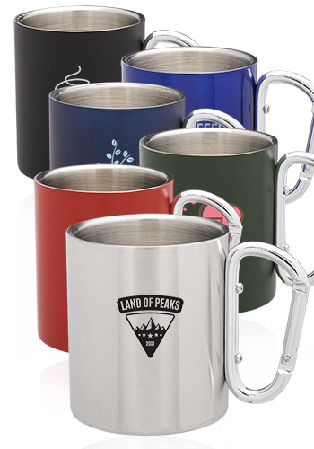 10 oz. Carabiner Handle Stainless Steel Mugs | TM332 - Discountmugs