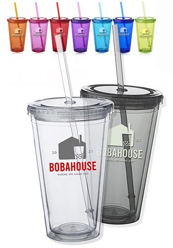 Image of 16 oz. Double Wall Acrylic Tumblers With Straws