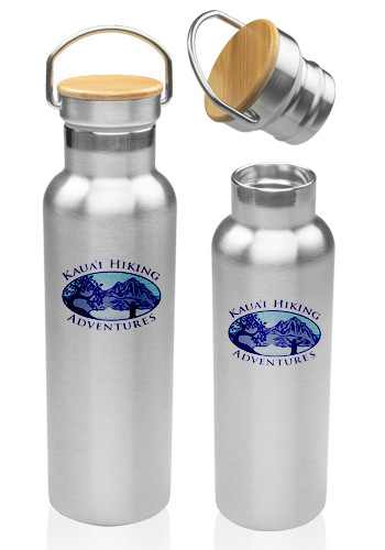 Image of 20 oz. Wood Top Stainless Steel Water Bottles