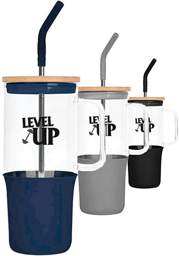 32 oz Glass Tumbler with Handle and Straw | HCS918 - Discountmugs