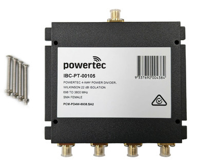 Powertec RF Power Divider 4-Way, 698-3800MHz, SMA Female, Wilkinson, 22dB isolation