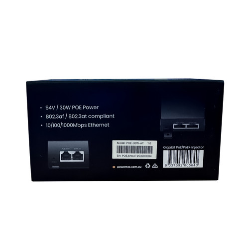 Powertec 30W Gigabit PoE+ Injector