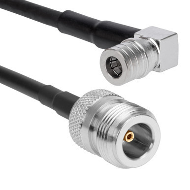 L195 Patch Cable, N Female to QMA Male Right Angle, 40cm