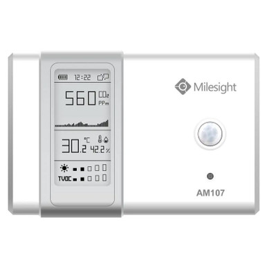 Milesight AM107 LoRaWAN Indoor Ambience Monitoring Sensor, Biometric Pressure, Temp, Humidity, Motion, Light, CO2, TVOC, IP30