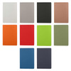 A collection of ten washable paper notebooks in various colours, including white, grey, black, brown, orange, red, green, khaki, blue, and navy. Each notebook has a simple design.
