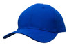 A blue cotton twill cap with a curved brim and a logo on the front.