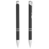 A black pen with a silver clip and details, featuring a smooth grip and sleek design.