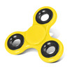 A yellow fidget spinner with black bearings.