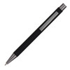 A black aluminium pen with a silver clip and tip, featuring a sleek design. The pen has a branding logo.