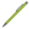 A green aluminum pen with a silver clip and a sleek, smooth design.