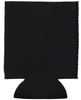A black collapsible neoprene stubby holder with a contoured base and stitched edges. It features a logo.