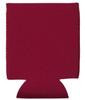 A maroon neoprene stubby holder with a base and sides designed to fit around drink bottles. It has a logo.