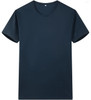 A navy blue dryfit tee shirt featuring a round neck and short sleeves. It has a logo on the front.