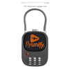 A TSA-approved luggage lock in black with a combination dial and an orange logo.