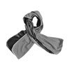 A grey cooling towel with a contrasting edge, folded in a loop. It features a simple design and a logo.
