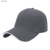 A grey and white 6-panel cotton sandwich cap with a curved brim and a logo.