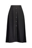 A women's black skirt featuring a button-down front and a flowing design. The garment has a logo.