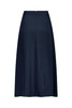 A navy women's skirt with a smooth finish and a relaxed silhouette, featuring a zip closure at the back.
