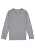 A grey long sleeve t-shirt with a round neckline and no visible design, featuring a brand logo on the label.