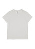A white short sleeve women's t-shirt with a logo on the front. Simple and classic design.