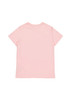 A light pink women's short sleeve tee, featuring a simple design and a branded logo on the back.