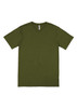 An olive green men's short sleeve T-shirt with a crew neck and a label inside the collar.