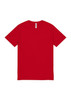 A red short sleeve t-shirt with a plain design and a logo label on the collar.