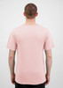 A men's short sleeve tee in a soft pink colour, featuring a plain design and a logo on the back.