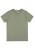 A short sleeve tee in olive green with a simple design and a label. It has a standard fit and no patterns.