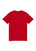 A bright red short sleeve tee featuring a plain back and a logo. Suitable for kids.