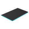 A black notebook with a turquoise edge, featuring a smooth surface and rectangular shape, designed for office use.