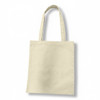 A cream-coloured tote bag with two handles and a plain design. It has a logo on one side.