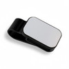 A black car visor sunglass holder with a smooth surface and a clip for attachment.