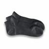 A pair of black ankle grip socks with ribbed texture and a snug fit, featuring a logo.