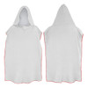A white adult hooded towel with red trim, featuring a hood and an overall poncho-style design.