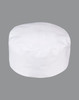 A white chef's cap with a structured design, featuring a branding logo. The background is grey.