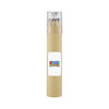 A tube containing long pencils in various colours, with a clear lid and a label displaying a logo.