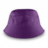 A purple bucket hat with a wide brim and metal eyelets for ventilation. It features a simple design and has a logo.