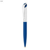 A blue metal ball pen with a sleek design and a silver clip. Features a branding logo on the body.
