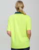 A Hi-Vis short-sleeve polo shirt in bright yellow, featuring a contrasting collar and a logo on the back.