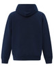 A navy oversized hoodie with a kangaroo pocket and a hood, featuring a plain back design and elastic cuffs.