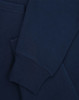 A navy unisex premium fleece oversized hoodie with a cuff and pocket detail. Features a logo.