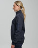 A unisex premium fleece half zip work sweatshirt in navy, featuring a logo and side pockets.
