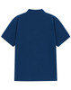 A navy blue men's classic cotton/poly pique short sleeve polo shirt, featuring a back view and a collar.