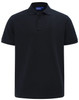 A men's short-sleeve polo shirt in navy blue, featuring a collar and a logo on the chest.