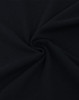 A close-up of black cotton/poly pique fabric, showing its soft texture and drape. The image has a swirling pattern.