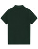 A dark green ladies' short-sleeve polo made of cotton/poly pique, featuring a collar and a logo.