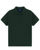 A dark green ladies' short-sleeve polo shirt with a classic pique texture and a collar. It features a logo.